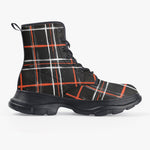 PU Leather Chunky Boots Hand-drawn Plaid Pattern