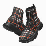 PU Leather Chunky Boots Hand-drawn Plaid Pattern