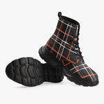 PU Leather Chunky Boots Hand-drawn Plaid Pattern
