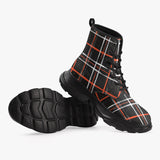 PU Leather Chunky Boots Hand-drawn Plaid Pattern
