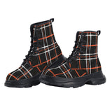 PU Leather Chunky Boots Hand-drawn Plaid Pattern