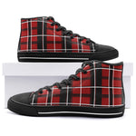 High-Top Canvas Shoes Red and Black Plaid Pattern