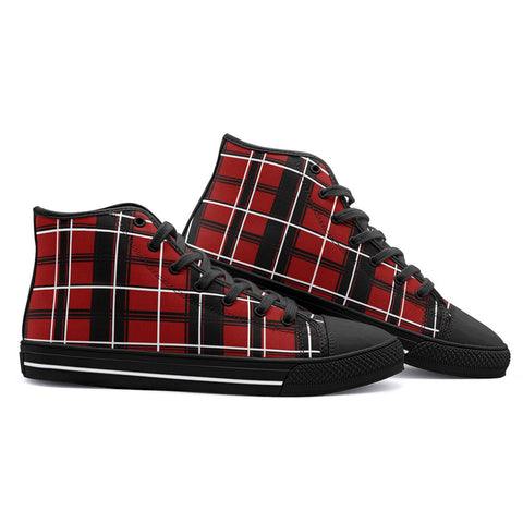 High-Top Canvas Shoes Red and Black Plaid Pattern