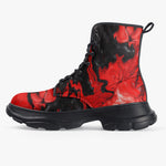 PU Leather Chunky Boots Red and Black Liquid Flowing Waves