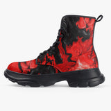 PU Leather Chunky Boots Red and Black Liquid Flowing Waves