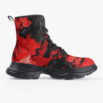PU Leather Chunky Boots Red and Black Liquid Flowing Waves