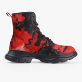 PU Leather Chunky Boots Red and Black Liquid Flowing Waves