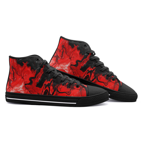 High-Top Canvas Shoes Red and Black Liquid Flowing Waves