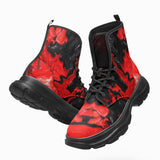 PU Leather Chunky Boots Red and Black Liquid Flowing Waves