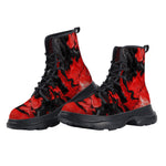PU Leather Chunky Boots Red and Black Liquid Flowing Waves