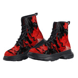 PU Leather Chunky Boots Red and Black Liquid Flowing Waves