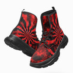 PU Leather Chunky Boots Tie Dye in Red and Black
