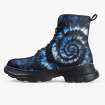 PU Leather Chunky Boots Blue Tie Dye Pattern