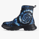 PU Leather Chunky Boots Blue Tie Dye Pattern