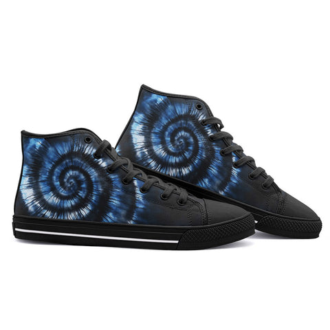 High-Top Canvas Shoes Blue Tie Dye Pattern