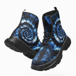 PU Leather Chunky Boots Blue Tie Dye Pattern