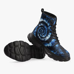 PU Leather Chunky Boots Blue Tie Dye Pattern