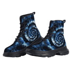 PU Leather Chunky Boots Blue Tie Dye Pattern
