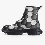 PU Leather Chunky Boots Soccer Ball Texture
