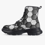 PU Leather Chunky Boots Soccer Ball Texture