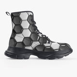 PU Leather Chunky Boots Soccer Ball Texture