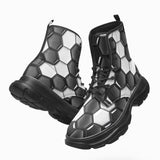 PU Leather Chunky Boots Soccer Ball Texture