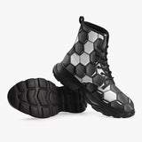 PU Leather Chunky Boots Soccer Ball Texture