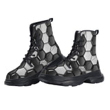 PU Leather Chunky Boots Soccer Ball Texture
