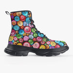 PU Leather Chunky Boots Vibrant and Colorful Buttons