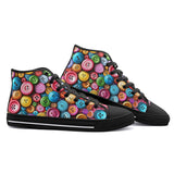 High-Top Canvas Shoes Vibrant and Colorful Buttons