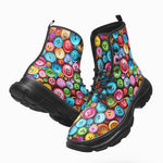 PU Leather Chunky Boots Vibrant and Colorful Buttons