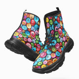 PU Leather Chunky Boots Vibrant and Colorful Buttons