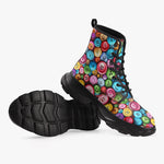PU Leather Chunky Boots Vibrant and Colorful Buttons