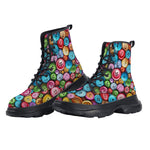 PU Leather Chunky Boots Vibrant and Colorful Buttons