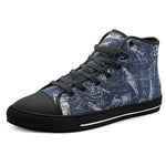 High-Top Canvas Shoes Navy Blue Denim Fabric White Doodles