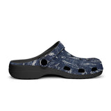Classic Clogs Navy Blue Denim Fabric White Doodles