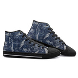 High-Top Canvas Shoes Navy Blue Denim Fabric White Doodles