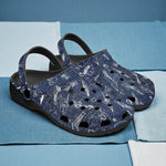 Classic Clogs Navy Blue Denim Fabric White Doodles