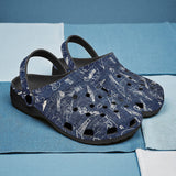 Classic Clogs Navy Blue Denim Fabric White Doodles
