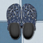 Classic Clogs Navy Blue Denim Fabric White Doodles