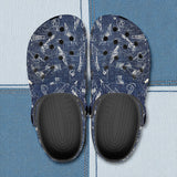 Classic Clogs Navy Blue Denim Fabric White Doodles