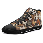 High-Top Canvas Shoes Wooden Puzzle Pattern