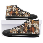 High-Top Canvas Shoes Wooden Puzzle Pattern