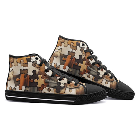 High-Top Canvas Shoes Wooden Puzzle Pattern