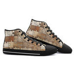 High-Top Canvas Shoes Wooden Puzzle Pieces