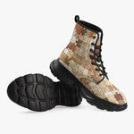 PU Leather Chunky Boots Wooden Puzzle Pieces