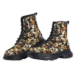 PU Leather Chunky Boots Heart Shaped Wooden Puzzle