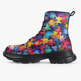 PU Leather Chunky Boots Vibrant Colorful Puzzle