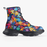 PU Leather Chunky Boots Vibrant Colorful Puzzle