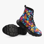 PU Leather Chunky Boots Vibrant Colorful Puzzle